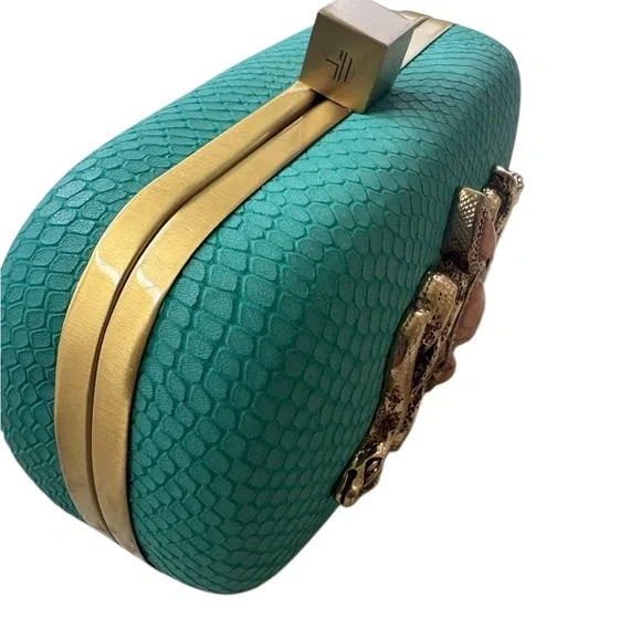 Samantha Wills Hand Crafted Turquoise Snakeskin Snake Motif Box Clutch - Picture 3 of 15